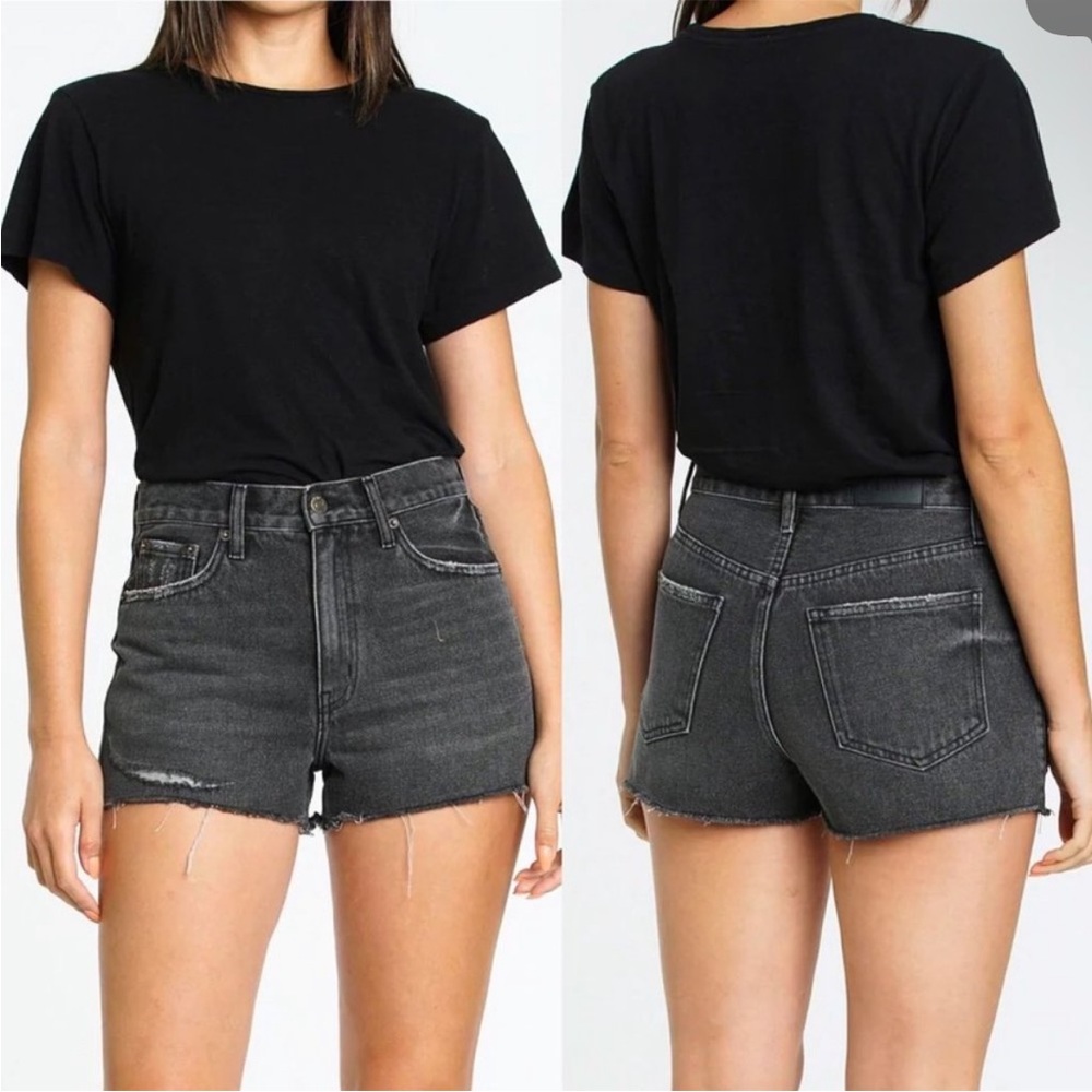 Pistola‎ Nova Relaxed High Rise Cut Off Black Denim Shorts